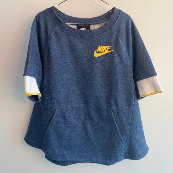 🆕 Nike Girls' Heather Blue & Yellow Sportswear Crewneck Pullover - Picture 2 of 8